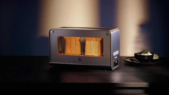 WMF Lono Toaster Glas mit Brötchenaufsatz, 2 Scheiben, XXL, motorisierte Toastaufnahme, Aufwärm-Funk