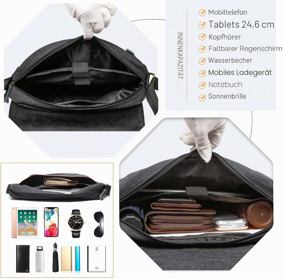 KONO Umhängetasche Leinwand Schultertasche Gross Messenger Bag 13 Zoll Segeltuch Tasche für Arbeit U