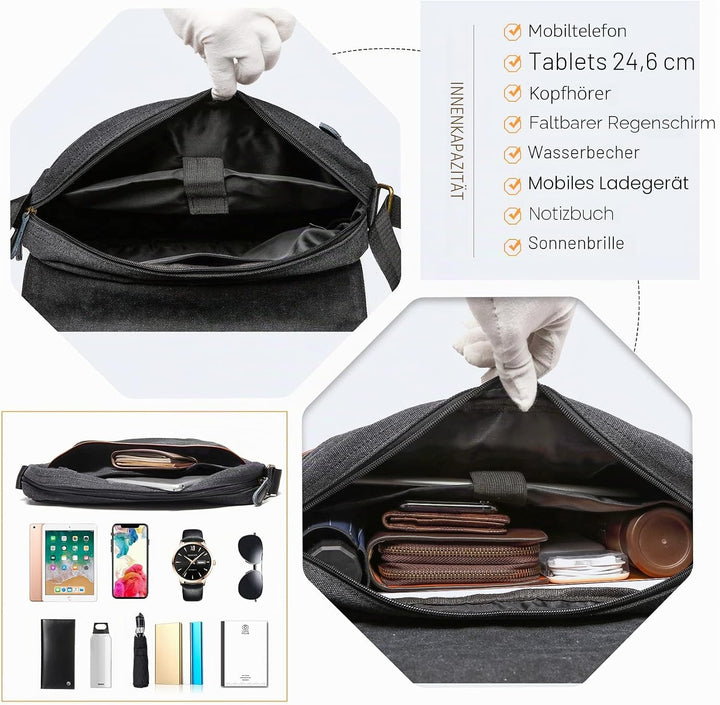 KONO Umhängetasche Leinwand Schultertasche Gross Messenger Bag 13 Zoll Segeltuch Tasche für Arbeit U