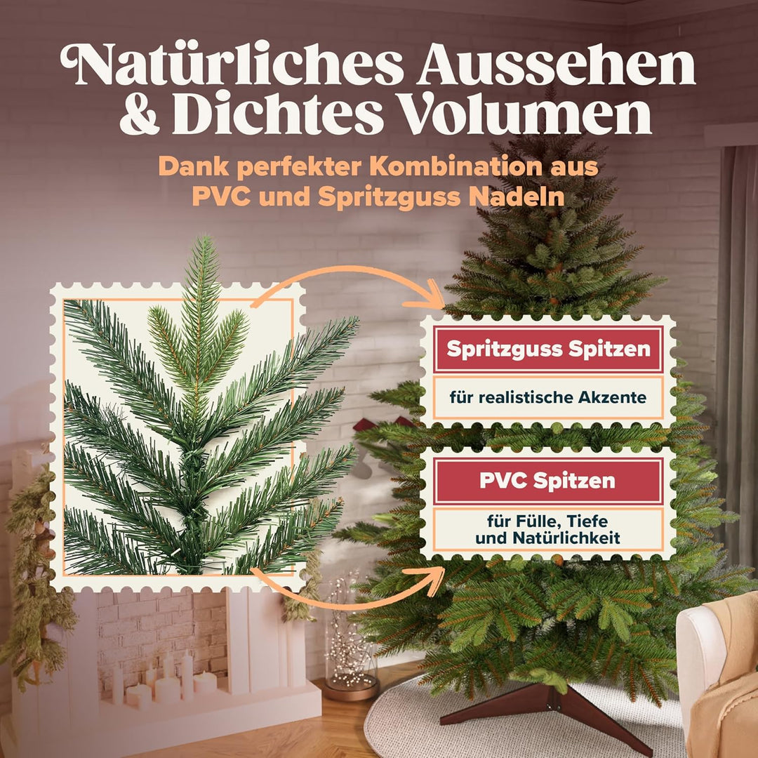 Premium Weihnachtsbaum künstlich 220cm -TESTSIEGER - Naturgetreu, dichte Zweige, Künstlicher Weihnac