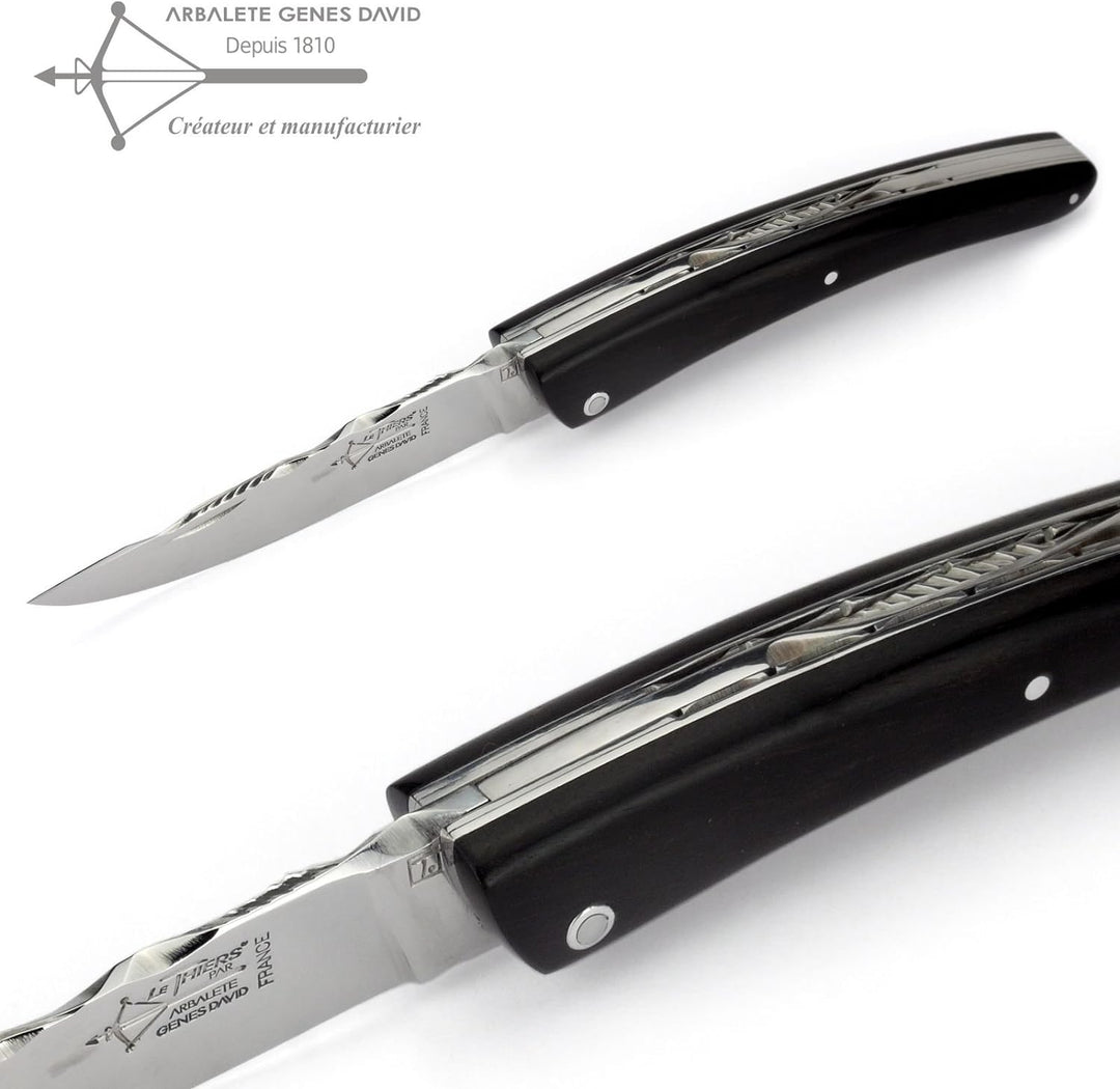 Arbalete G. David - Le Thiers Taschenmesser 12 cm - Doppelplatine - massive Griffschalen Ebenholz -