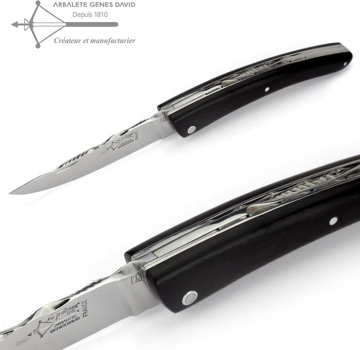 Arbalete G. David - Le Thiers Taschenmesser 12 cm - Doppelplatine - massive Griffschalen Ebenholz -