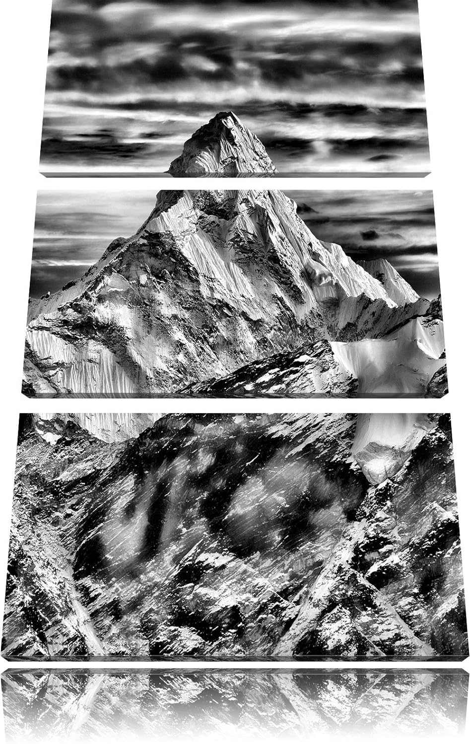 Pixxprint Monocrome, Berge in der Sonne 3-Teiler Leinwandbild 120x80 Bild auf Leinwand