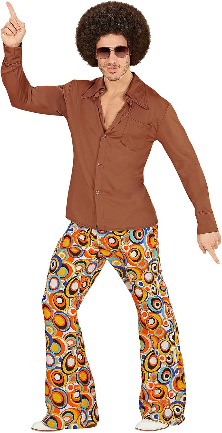 shoperama 70er Jahre Retro Hemd mit und ohne Muster Disco Herren Kostüm Siebziger Schlager S-M Braun