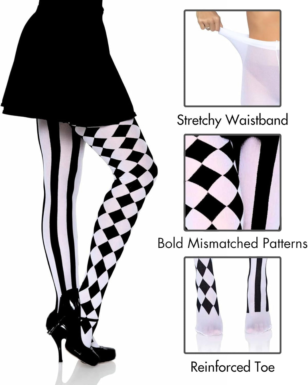 LEG AVENUE 7720 - Harlequin Pantyhose, Einheitsgrösse (EUR 36-40), Schwarz-Weiss, Schwarz-Weiss