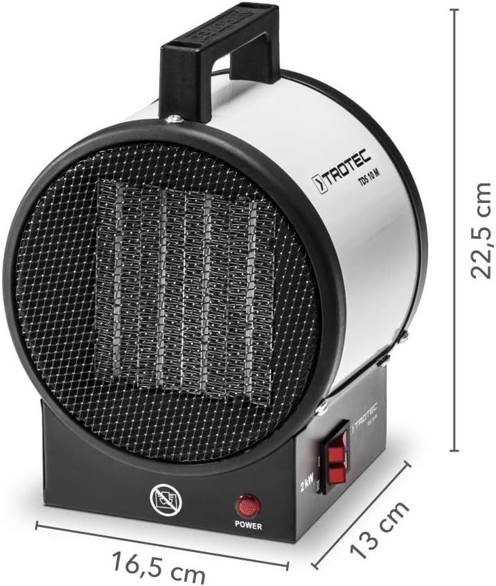 TROTEC Bauheizer elektrisch TDS 10 M – Heizleistung 1 kW / 2 kW – Elektroheizer Luftmenge 100 m³/h –