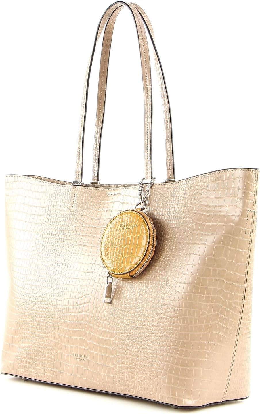 Seidenfelt Shopper Lokken mit Krokoprägung Weiss, Weiss