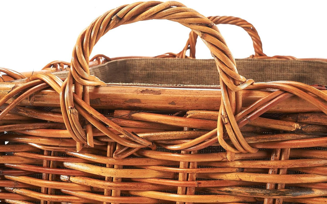 Holztrage Holzkorb für Kaminholz - Rattan Lacak mit abnehmbarem Leinenstoff Braun, Braun
