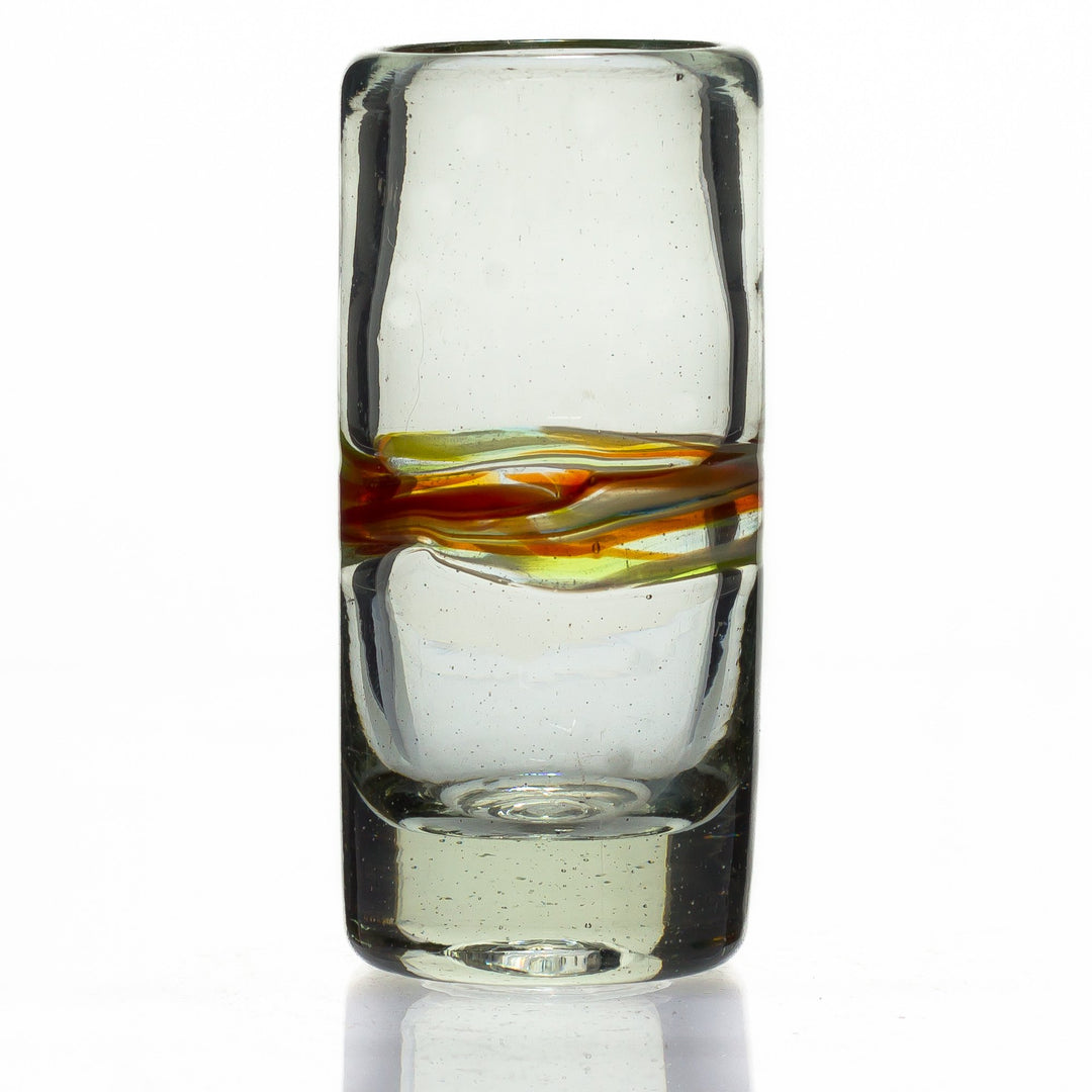 Tumia LAC Handgemachtes Tequila/Shot Glas - recyceltes Glas – Verschiedenfarbiger Streifen - Set aus