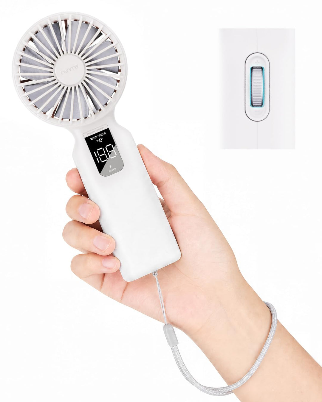 Funme Handventilator, 100 Windstufen &amp; 7 m/s Sturmmodus, 4000mAh Akku, 42H Ventilator Hand, Tragbare