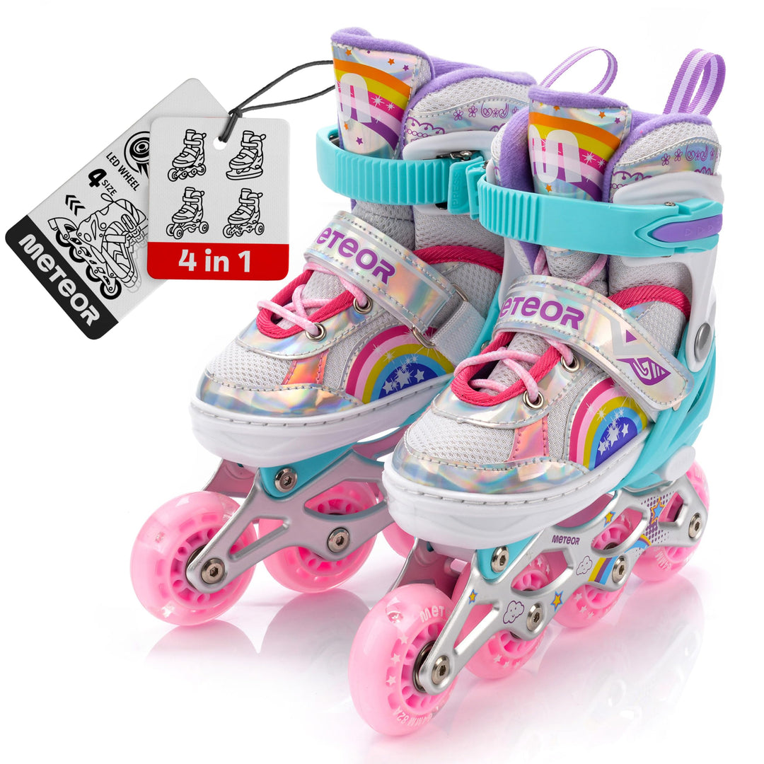 meteor® Inlineskates 4in1 Kinder Inliner Rollschuhe Roller Blades Quad Skates Carbon Kinder Inlinesk