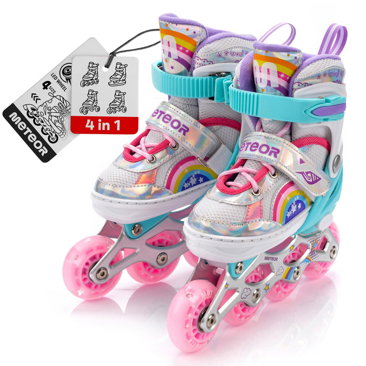 meteor® Inlineskates 4in1 Kinder Inliner Rollschuhe Roller Blades Quad Skates Carbon Kinder Inlinesk