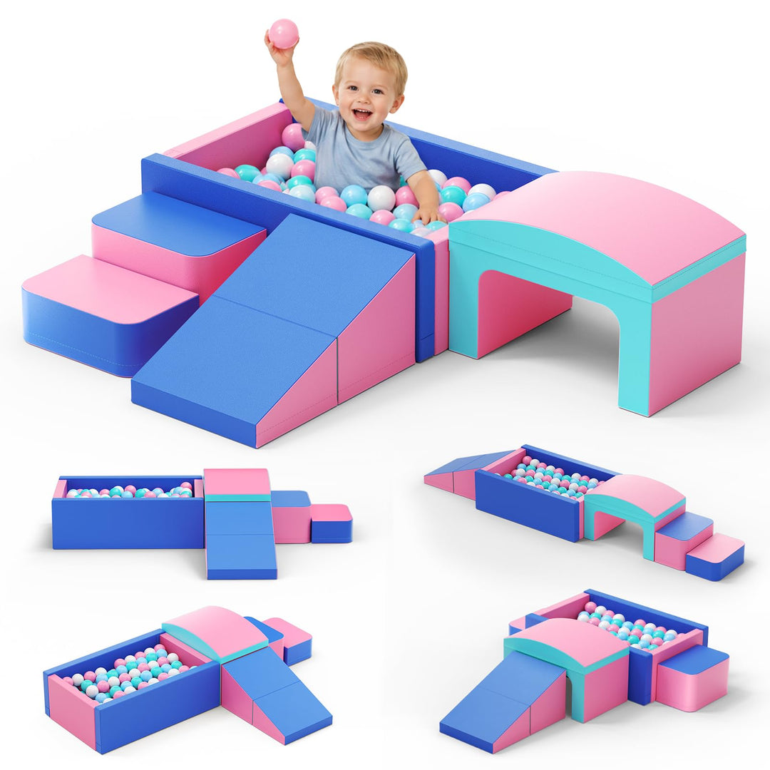 6pcs Schaumstoff Bausteine Kinder, Schaumstoff Bausteine mit Bällebad & Tunnel, weiche Softbausteine
