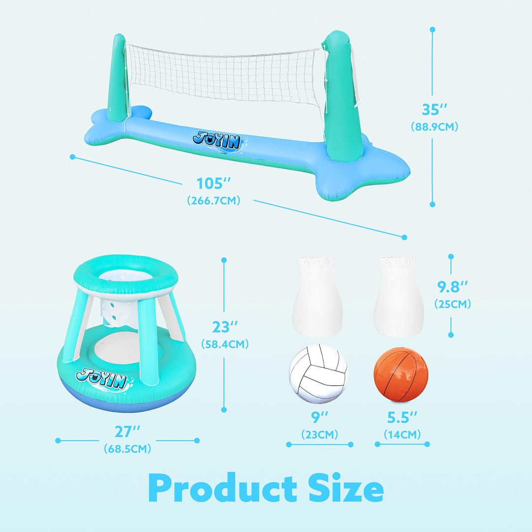 JOYIN Aufblasbare Pool Float Set, Volleyballnetz & Basketballkörbe & Bälle für Kinder Erwachsene, Wa