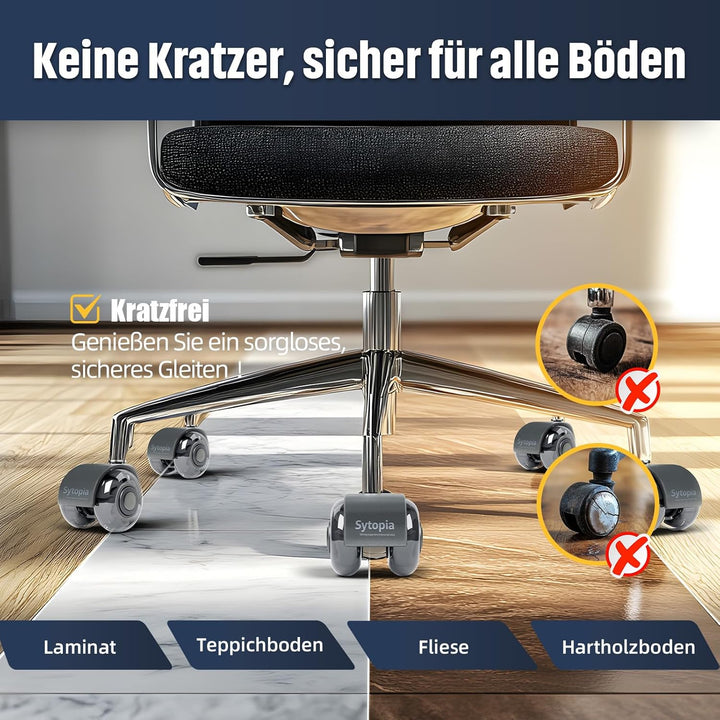Sytopia Universal Bürostuhlrollen, 5er Set Bürostuhl Rollen 11x22MM, Perfekte Leise Gummirollen für
