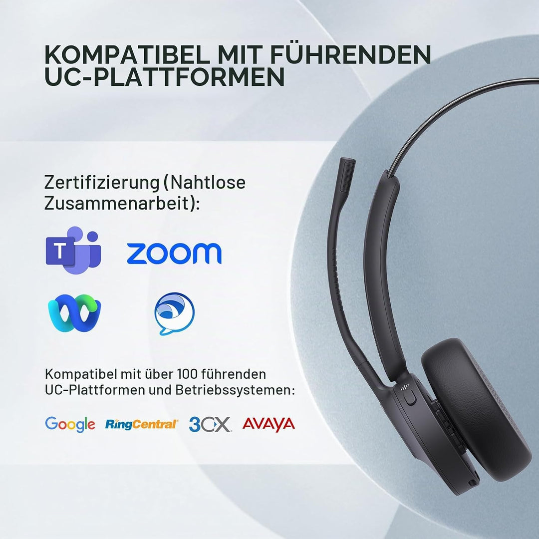 Yealink BH70 Mono Bluetooth Headset mit Mikrofon für Homeoffice, Microsoft Teams Zertifiziertes Blue