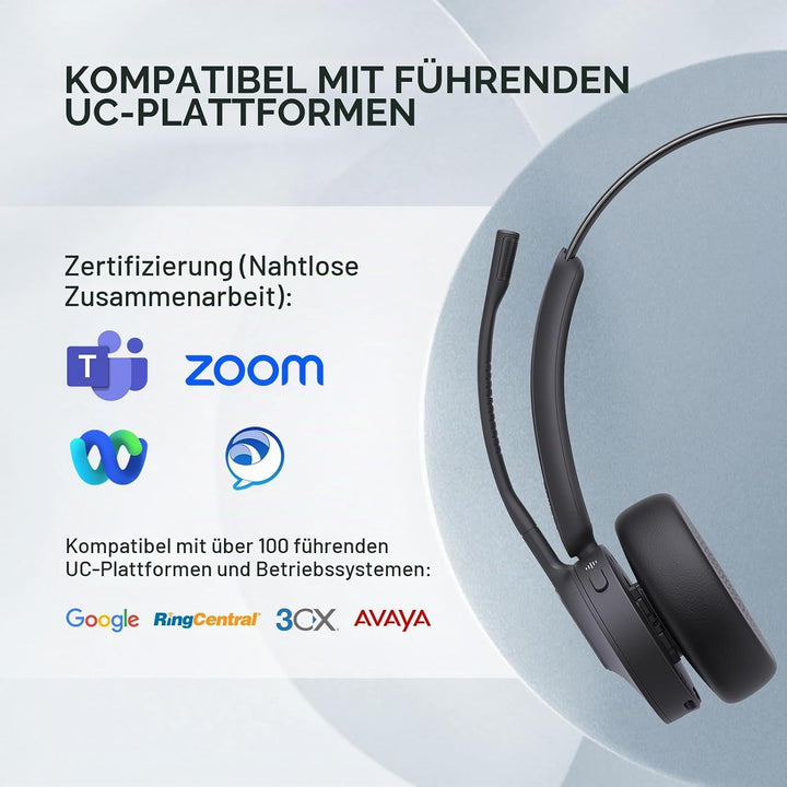 Yealink BH70 Mono Bluetooth Headset mit Mikrofon für Homeoffice, Microsoft Teams Zertifiziertes Blue