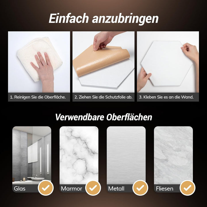Hexagon Akustikplatten selbstklebend 36 Stücke, TONOR Schallabsorber Schallschutz mit Hochdichte Wan