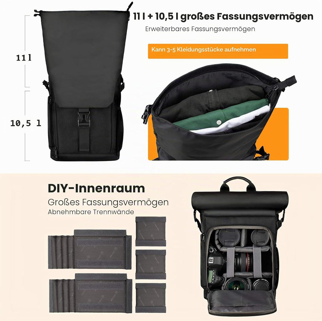 TARION Kamerarucksack Wasserdicht Fotorucksack Kameratasche DSLR Rucksack mit 15,6 Zoll Laptophülle
