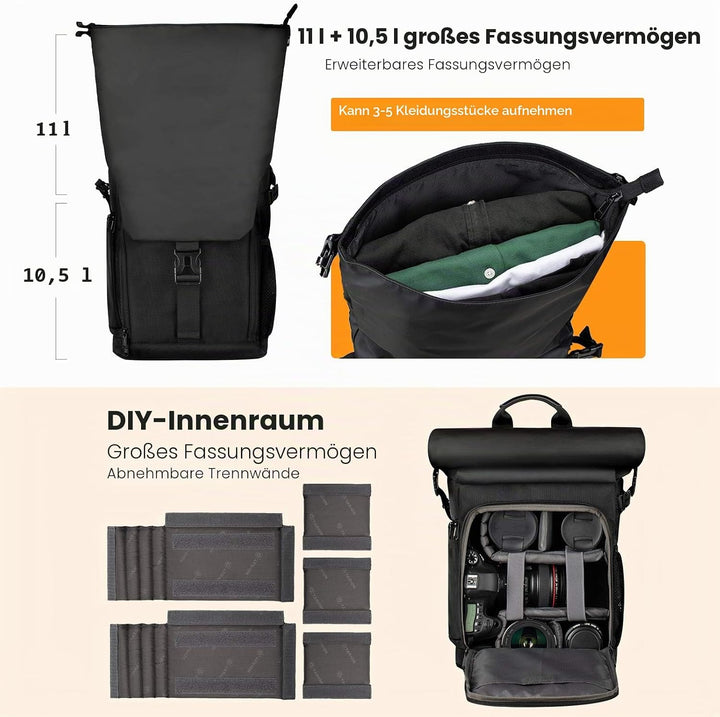 TARION Kamerarucksack Wasserdicht Fotorucksack Kameratasche DSLR Rucksack mit 15,6 Zoll Laptophülle