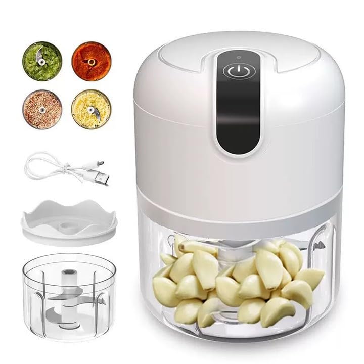 Zwiebel Zerkleinerer Elektrisch, 250ml Mini Zwiebelschneider Elektrisch Knoblauchschneider mit 3 Ede