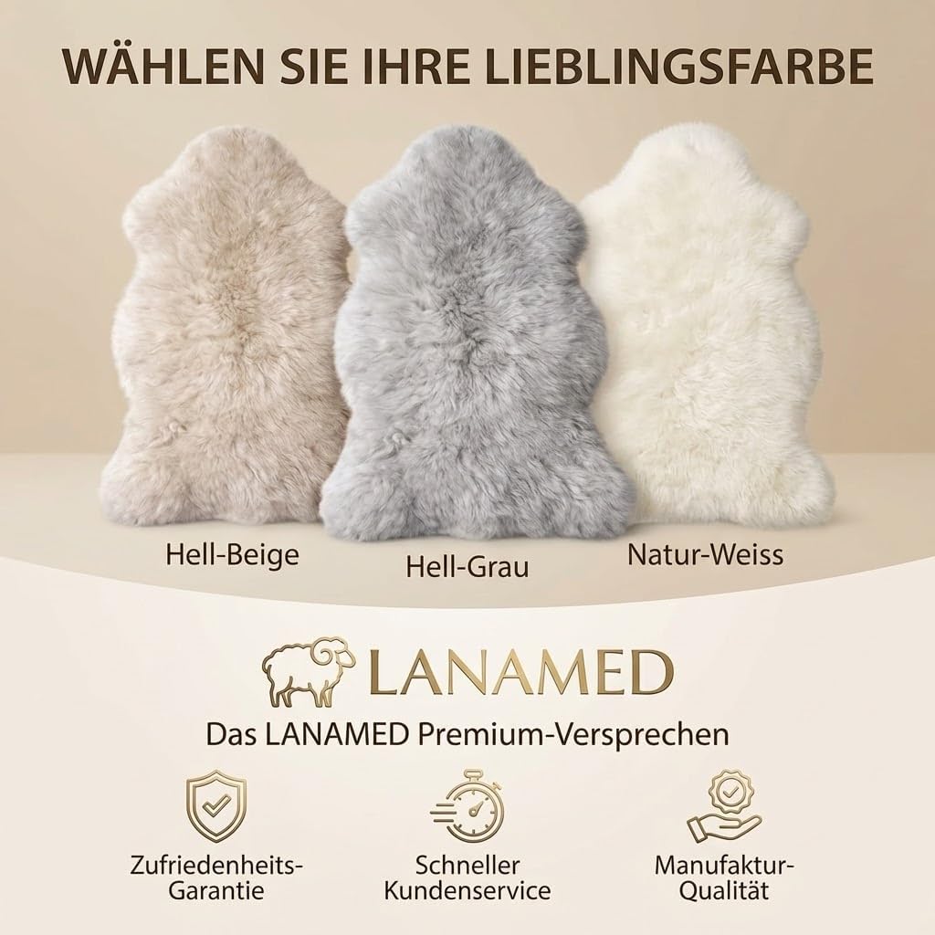 Extra grosses Super-Premium Lammfell, Schaffell, hell-beige. Extra zartes, geruchsarmes, echtes Meri