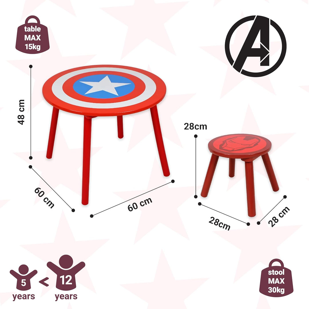 Marvel Avengers Tisch- und Hocker-Set für 4 Personen, hält bis zu 30 kg pro Hocker, perfekt zum Spie