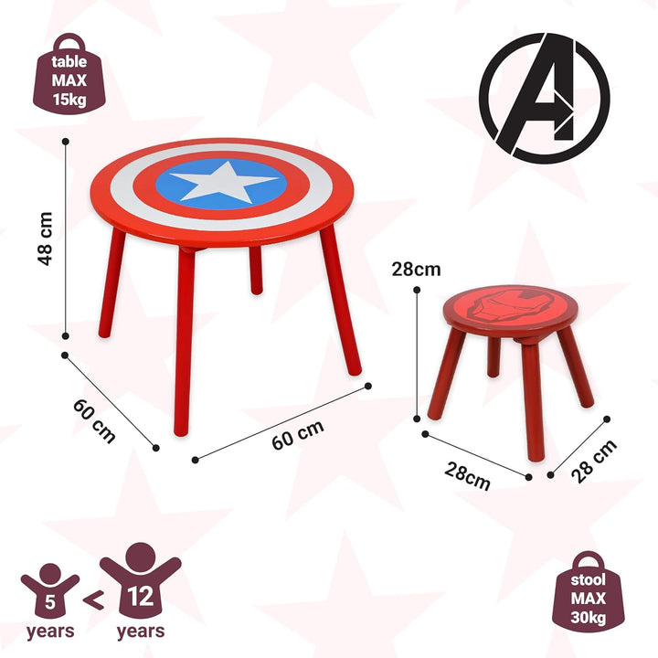 Marvel Avengers Tisch- und Hocker-Set für 4 Personen, hält bis zu 30 kg pro Hocker, perfekt zum Spie