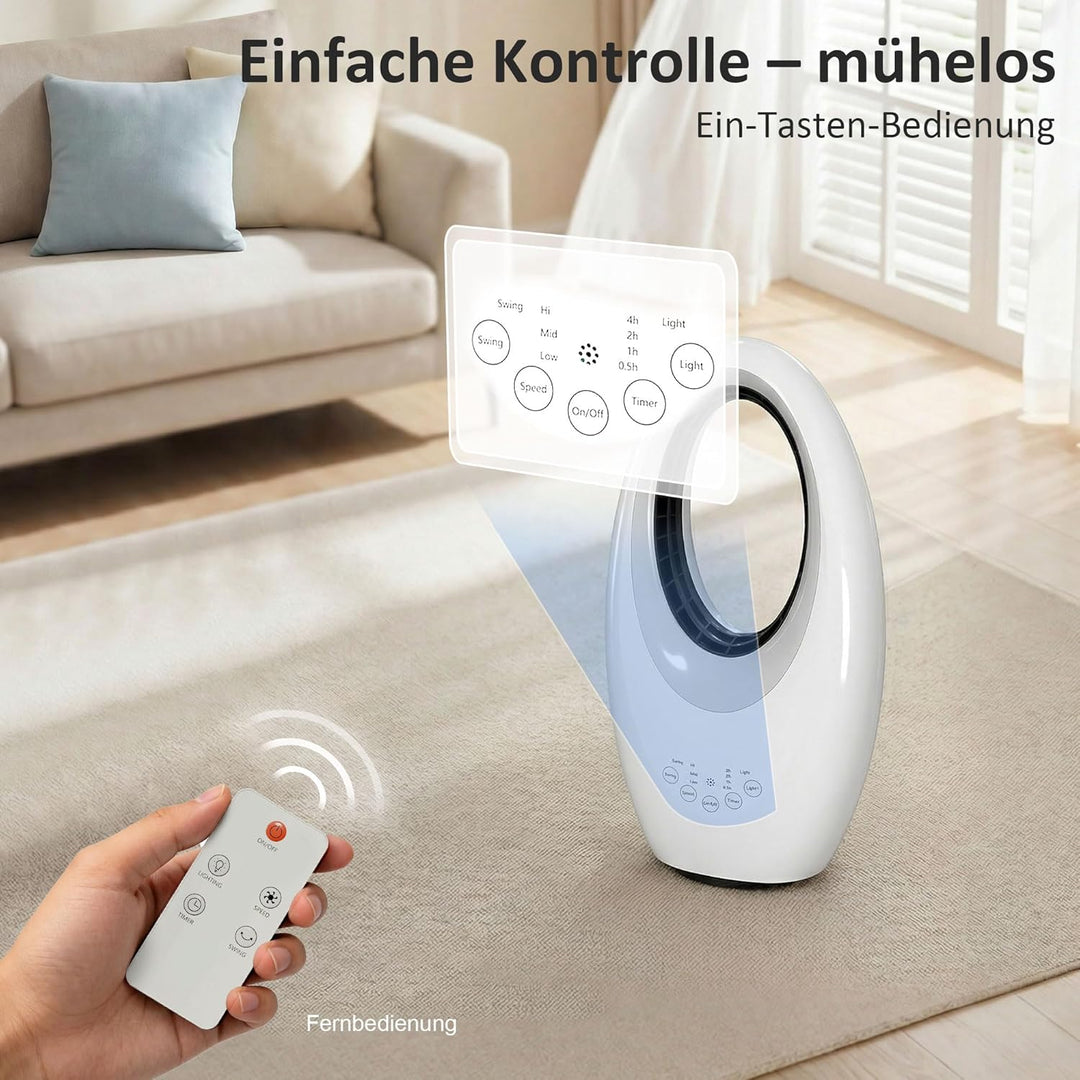 HOMCOM Turmventilator ohne Rotorblätter, leiser Ventilator mit 60° Oszillation, LED-Beleuchtung, 3 G