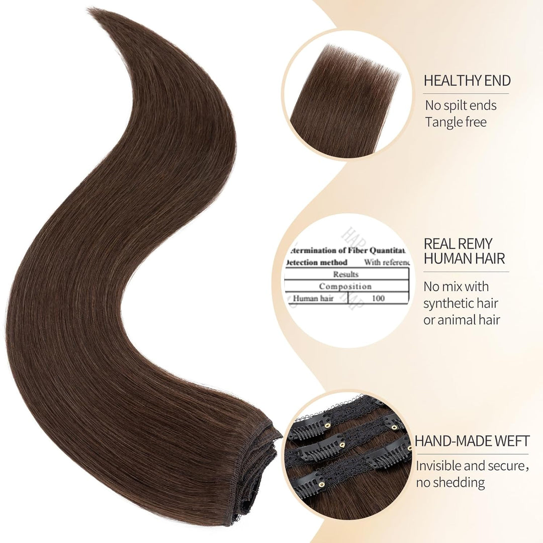 S-noilite Clip in Extensions Echthaar Dunkelbraun 25cm 56g Extensions Clip in Echthaar Haarverlänger