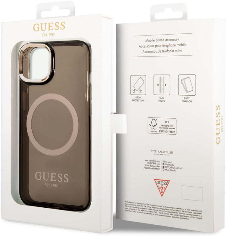Guess GUHMP14SHTCMK Hülle für iPhone 14 6,1" schwarz/Black Hard case Gold Outline Translucent