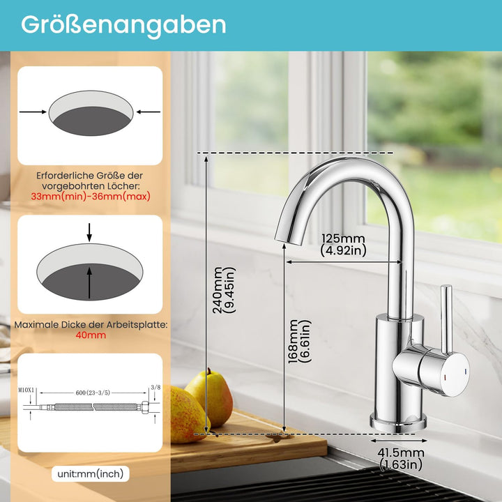 Wasserhahn Bad,Badarmatur/Küche Klein,360°drehbar,Einhebelmischer,Edelstahl Waschbeckenarmatur Chrom