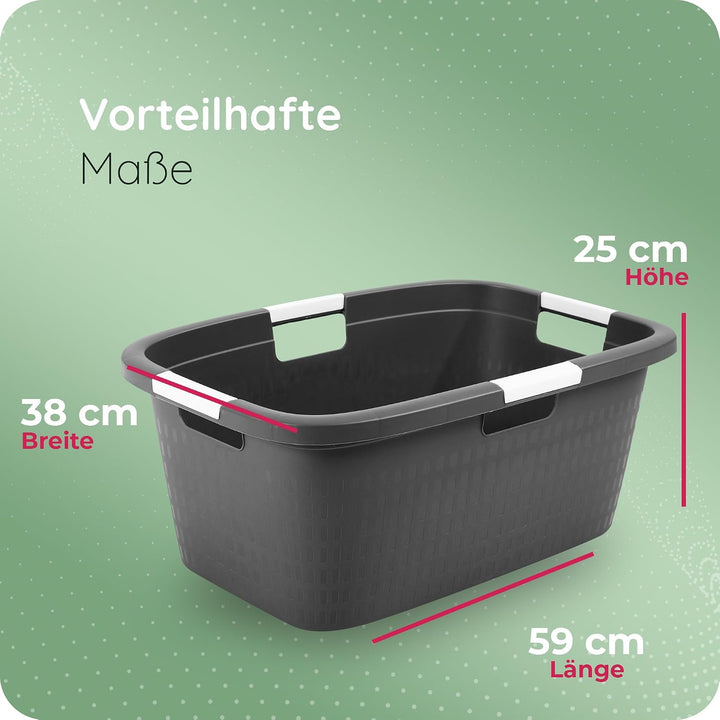 Novaliv Wäschewanne mit 4 Griffen 40L Anthrazit, Wäschebox Set Wäscheeimer Wäschebehälter für Bad Wä