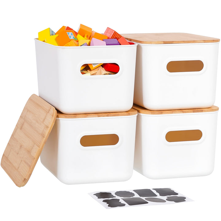 Kerhouze 4 PCS Aufbewahrungsbox mit Bambus Deckel Aufbewahrungsboxen Kunststoff Stapelbare Kleine Au