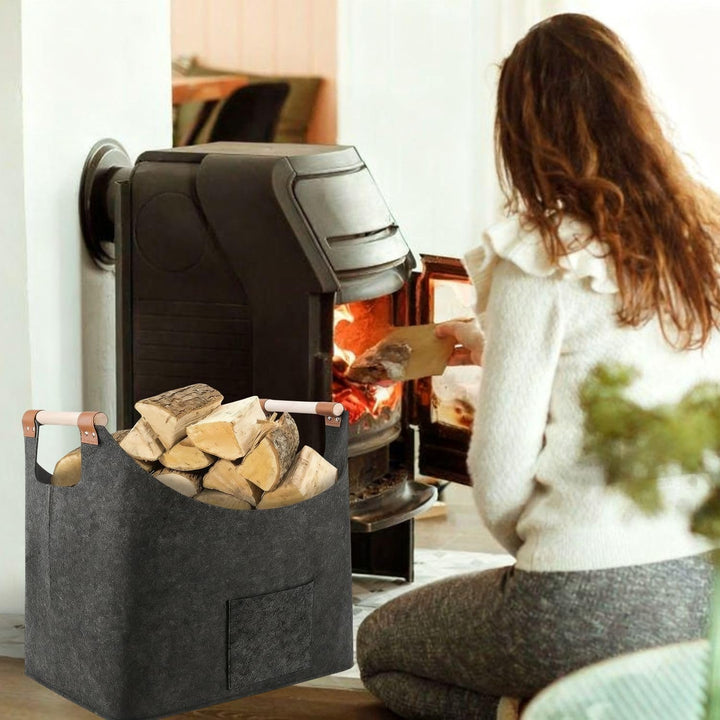 Kaminholzkorb aus Filz mit Tasche, Grosser Holzkorb für Kaminholz und Aufbewahrung im Innenbereich,