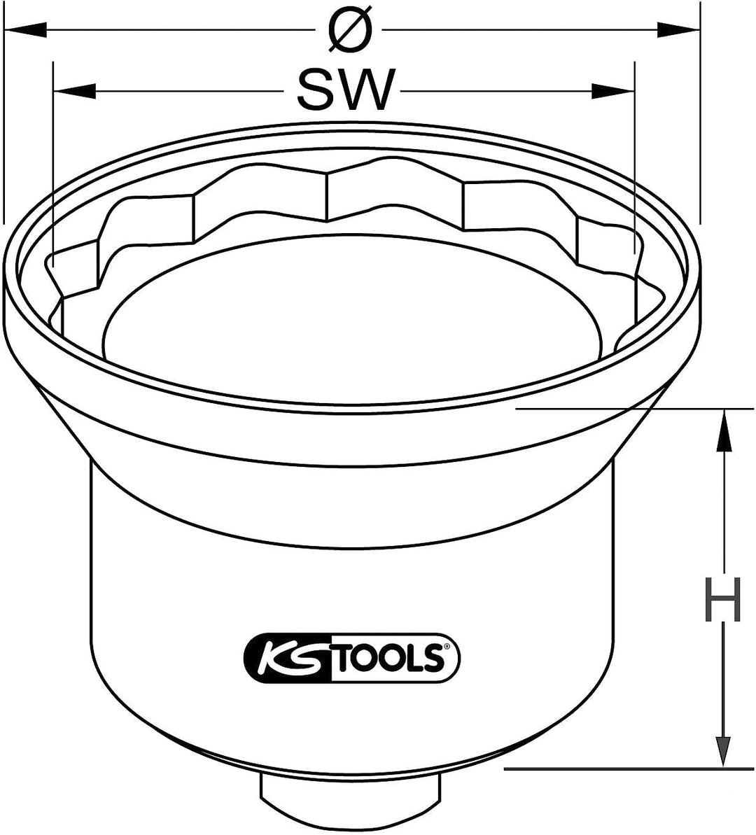 KS Tools 460.4230 1' Achsmuttern-Schlüssel mit Führungsbund, 12-kant, 90 mm