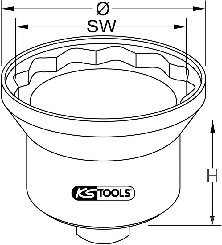 KS Tools 460.4230 1' Achsmuttern-Schlüssel mit Führungsbund, 12-kant, 90 mm