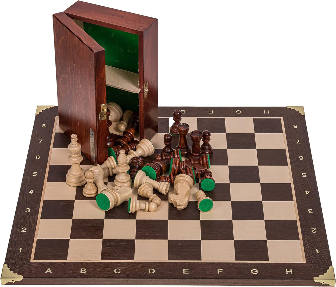 Square - Pro Schach Set Nr. 6 - SCHWEDEN - Schachbrett - Wenge/Bergahorn + Schachfiguren Staunton 6