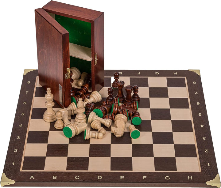 Square - Pro Schach Set Nr. 6 - SCHWEDEN - Schachbrett - Wenge/Bergahorn + Schachfiguren Staunton 6