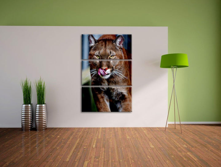 anmutiger Puma Spezial 3-Teiler Leinwandbild 120x80 Bild auf Leinwand, XXL riesige Bilder fertig ger