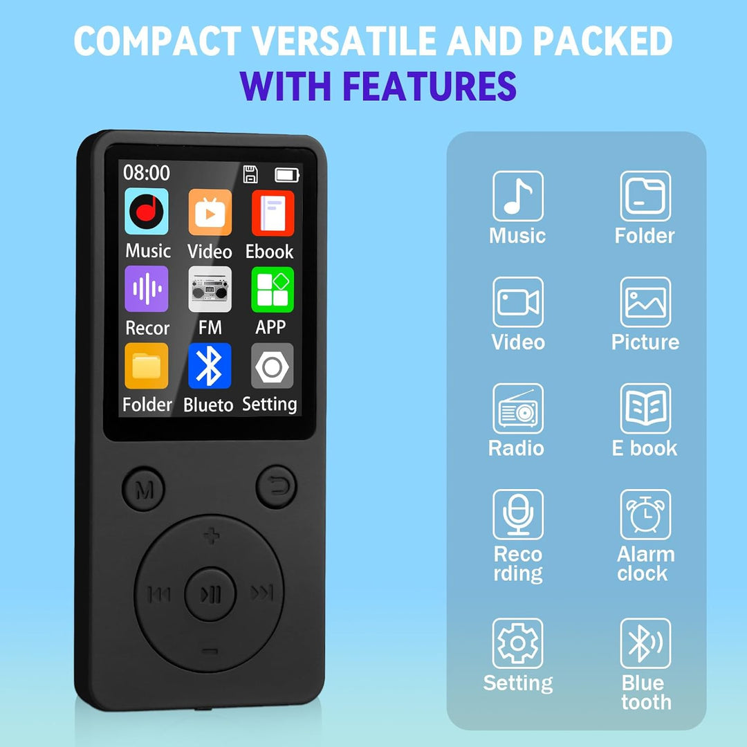 MP3 Player mit Bluetooth 5.2, 32 GB Speicherkarte, 1,8 Zoll TFT Farbbildschirm, M8 Musik-Player Spor