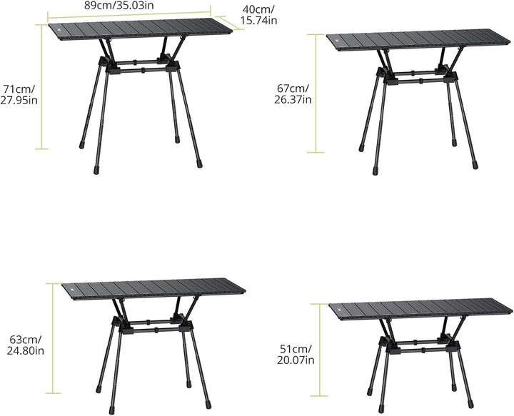 Anbte Campingtisch Klapptisch aus Aluminium 88x40cm(LXB) mit 4 verstellbare Höhen 51/63/67/71cm, Auf