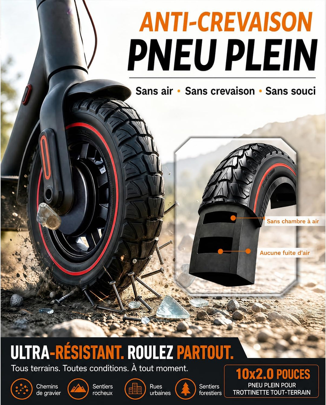 10 x 2,0 Zoll 10 x 2,125, 50/75-6,1 Vollreifen für Xiaomi Roller M365 Pro 2 EVERCROSS EV10K, 10 x 2/