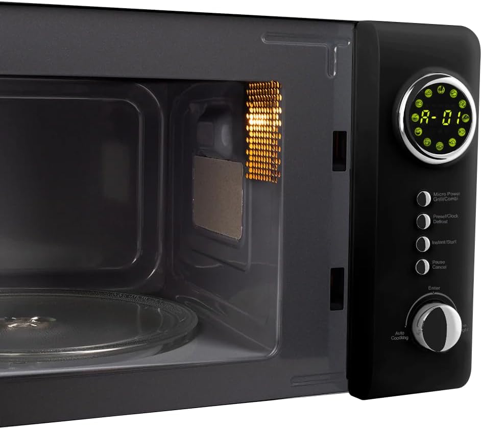 Vintage Cuisine Retro-Mikrowelle mit Display, 700W, 16L, Grillfunktion, Abtaufunktion, Metall, Glas-