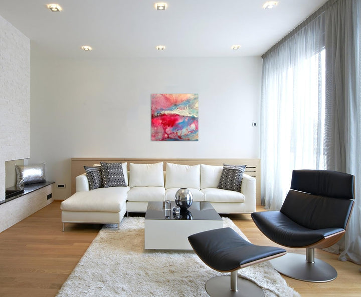 Sinus Art Wandbild 90x90cm Handgemaltes buntes Aquarell auf Leinwand für Wohnzimmer, Büro, Schlafzim