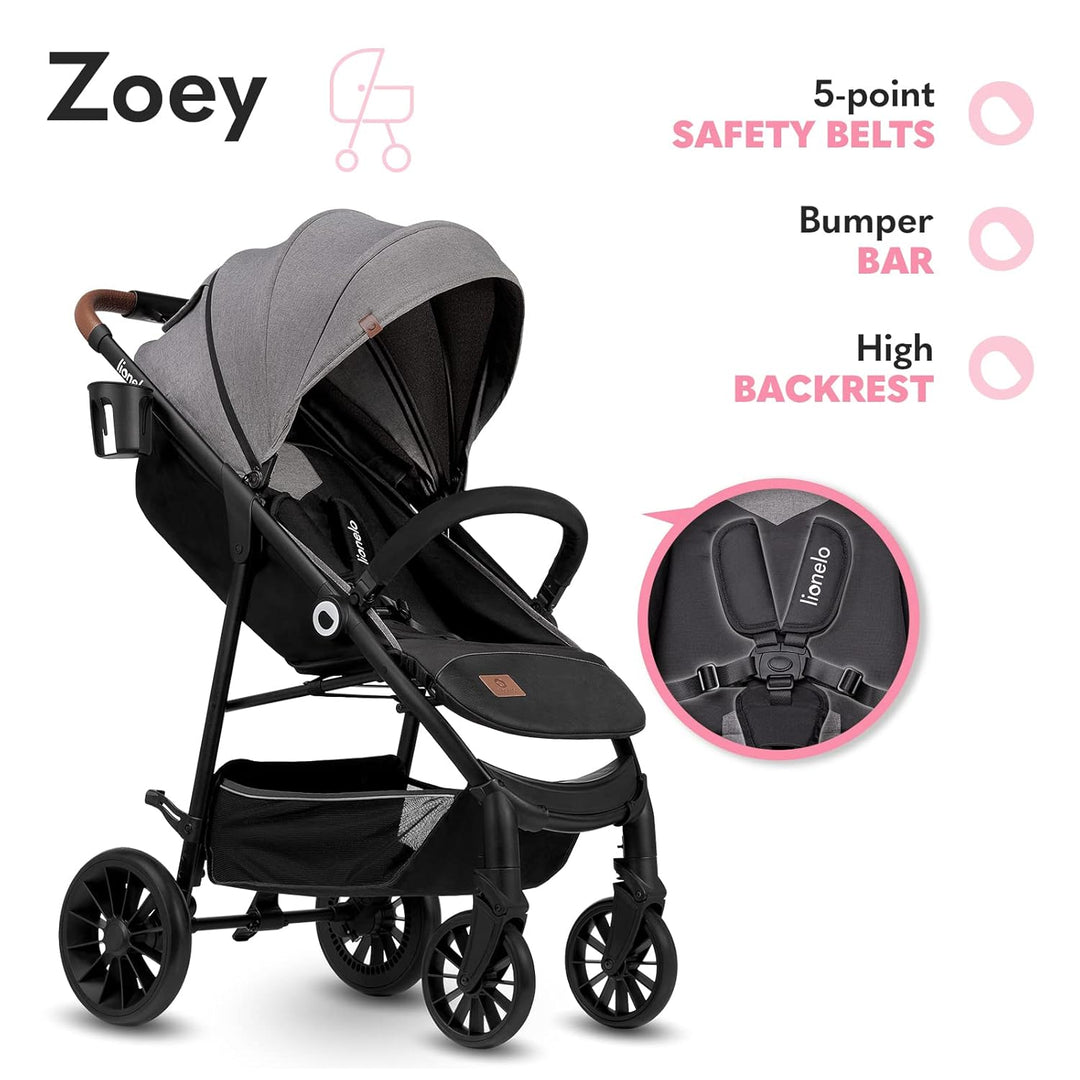 LIONELO Zoey Kinderwagen Buggy bis zu 15 kg, XXL-Verdeck mit Sonnenschutz, Liegeposition, Fussstütze