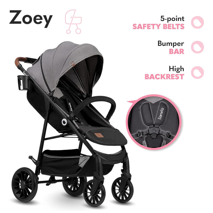 LIONELO Zoey Kinderwagen Buggy bis zu 15 kg, XXL-Verdeck mit Sonnenschutz, Liegeposition, Fussstütze