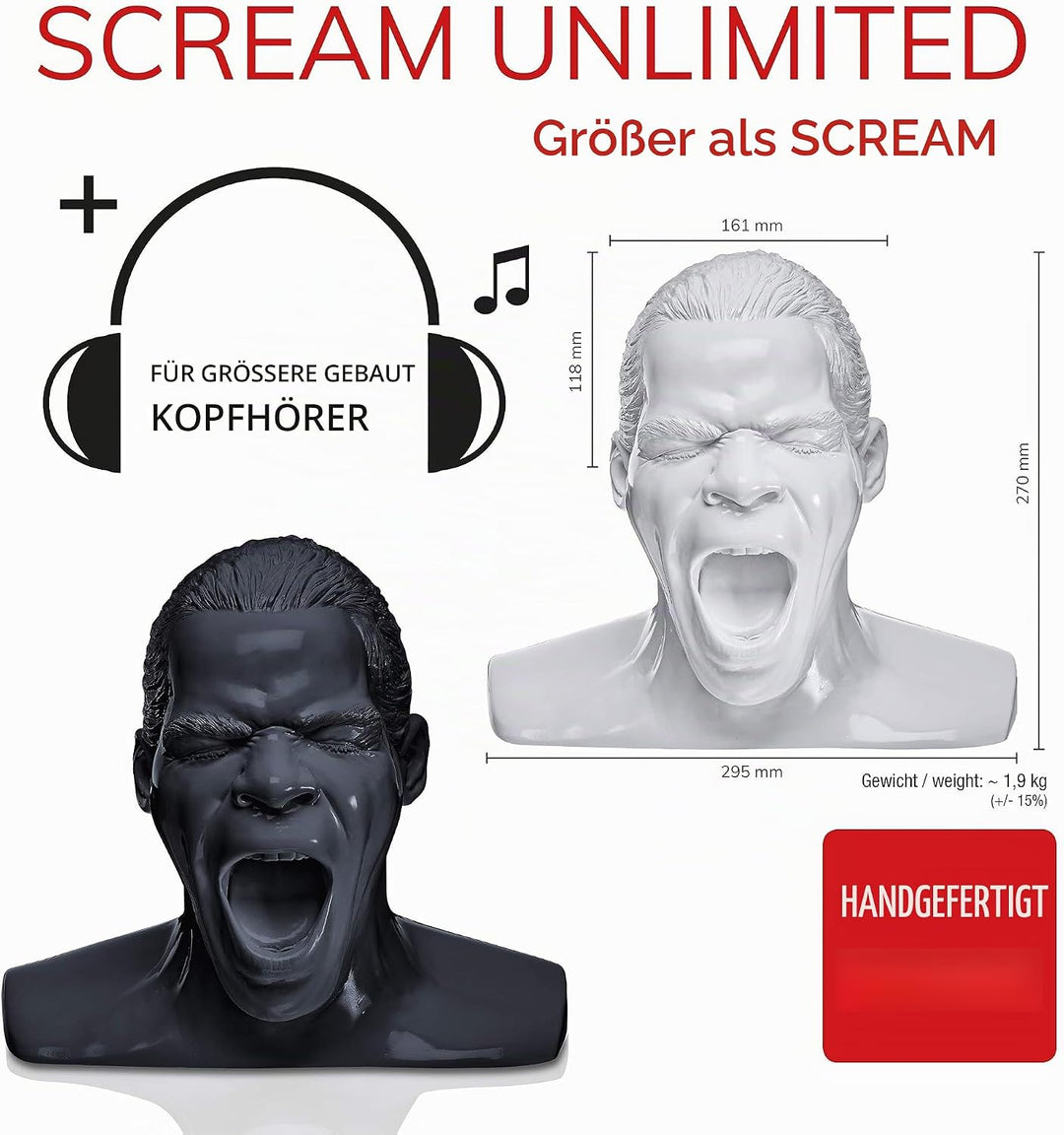 Oehlbach Scream Unlimited - Kopfhörerständer in Form des legendären Oehlbach-Kopfes - Optimale Aufbe
