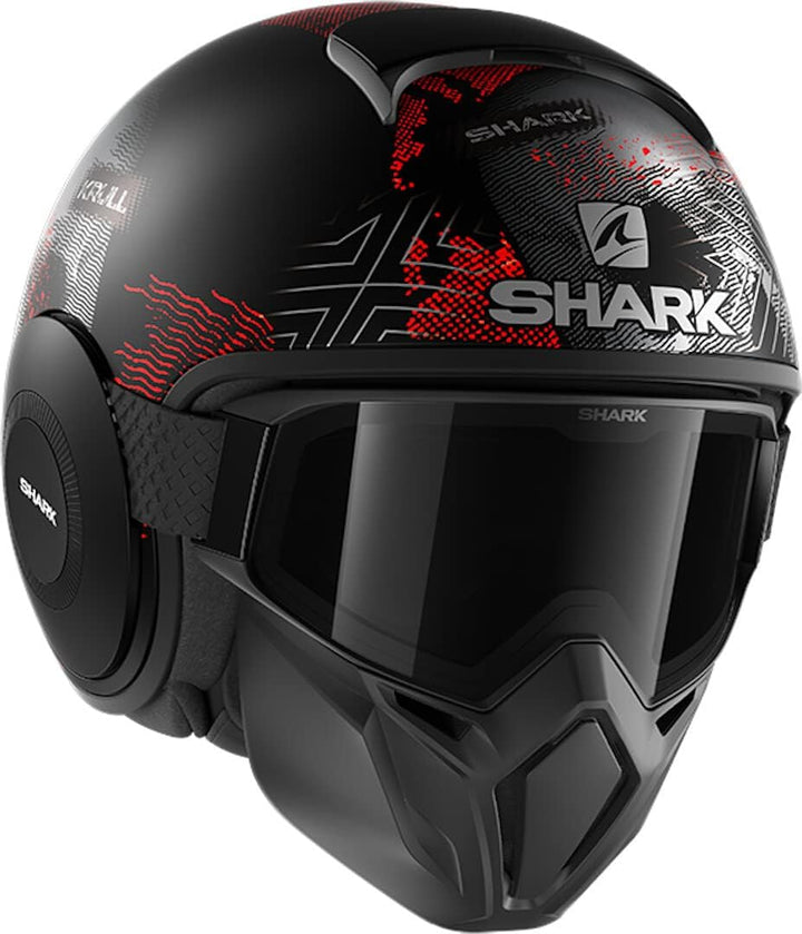 Shark, motorradhelm, Street Drak Krull, Mattschwarz grau rot KSR, XS XS Mattschwarz grau rot, XS Mat