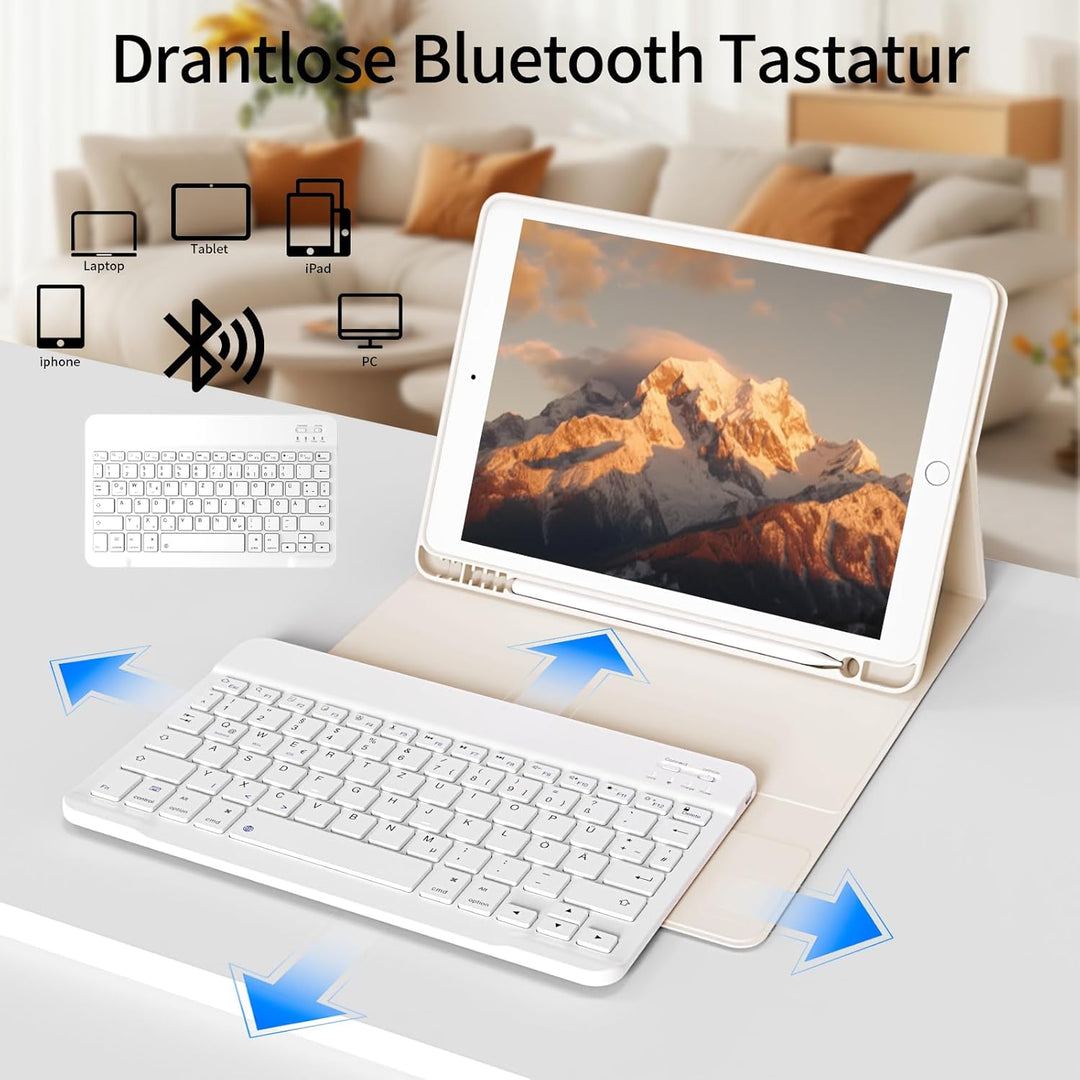 zoyu Hülle mit Tastatur für iPad 9./8./7. Generation 10,2 Zoll 2021/2020/2019, Abnehmbare kabellose